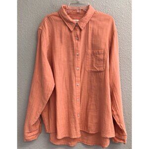 Universal Thread Blouse Orange Gauze Button Up Size Large Long Sleeve